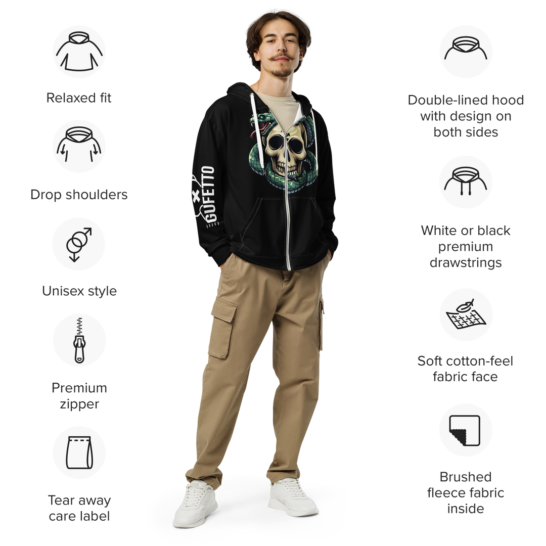 Felpa con cappuccio con zip unisex Skull Dark - Gufetto Brand 