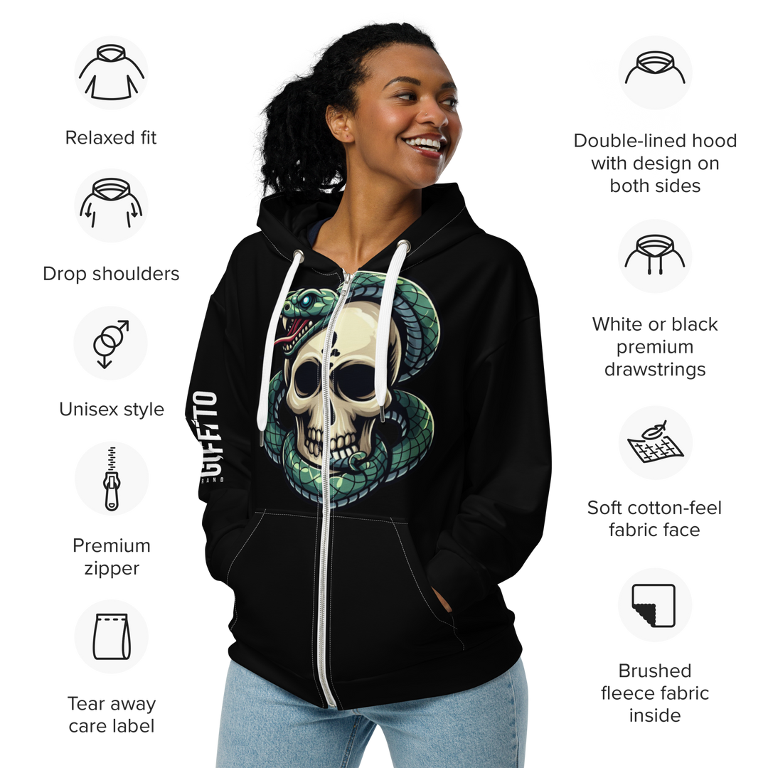 Felpa con cappuccio con zip unisex Skull Dark - Gufetto Brand 