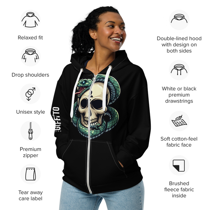 Felpa con cappuccio con zip unisex Skull Dark - Gufetto Brand 