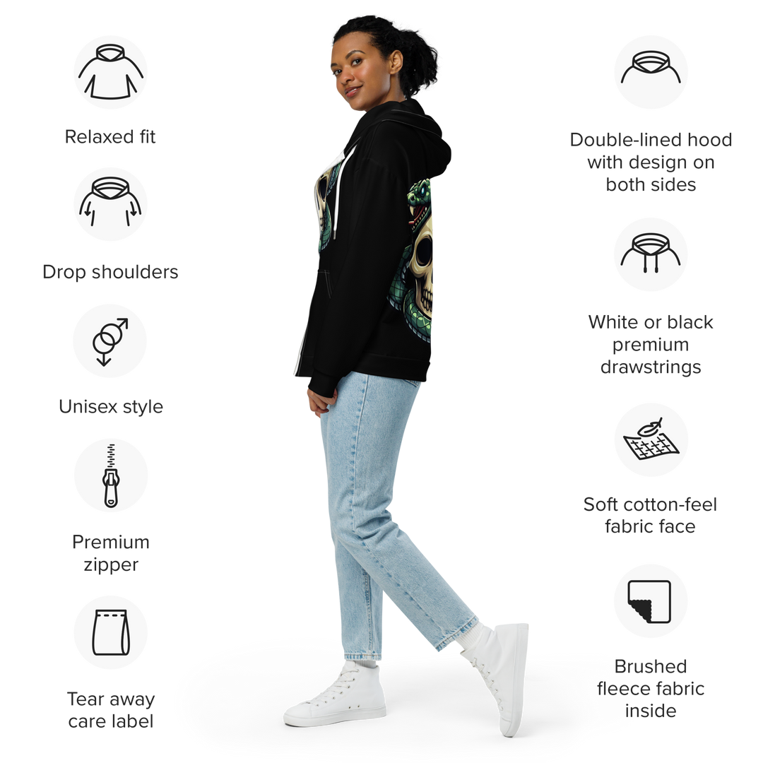 Felpa con cappuccio con zip unisex Skull Dark - Gufetto Brand 