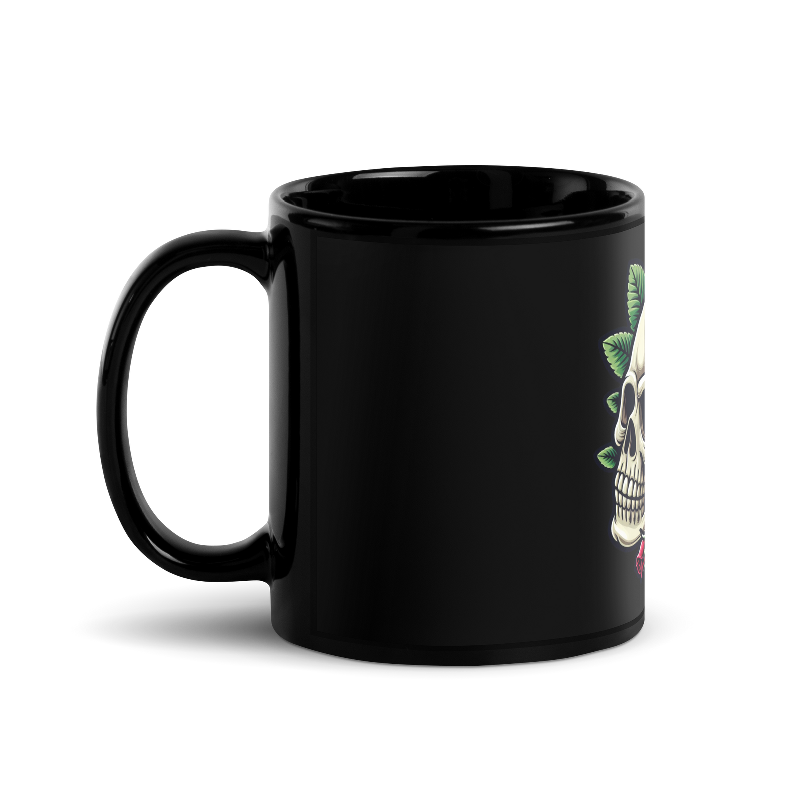 Tazza nera lucida SKULL ROSE - Gufetto Brand 