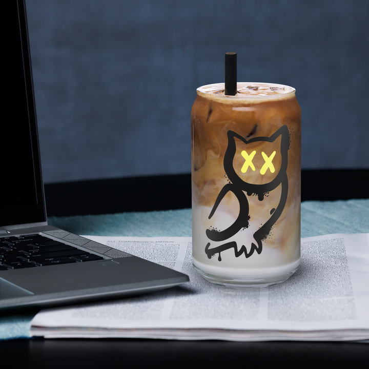 Bicchiere a forma di barattolo GUFETTO 1 NERO OCCHI GIALLI - Gufetto Brand 