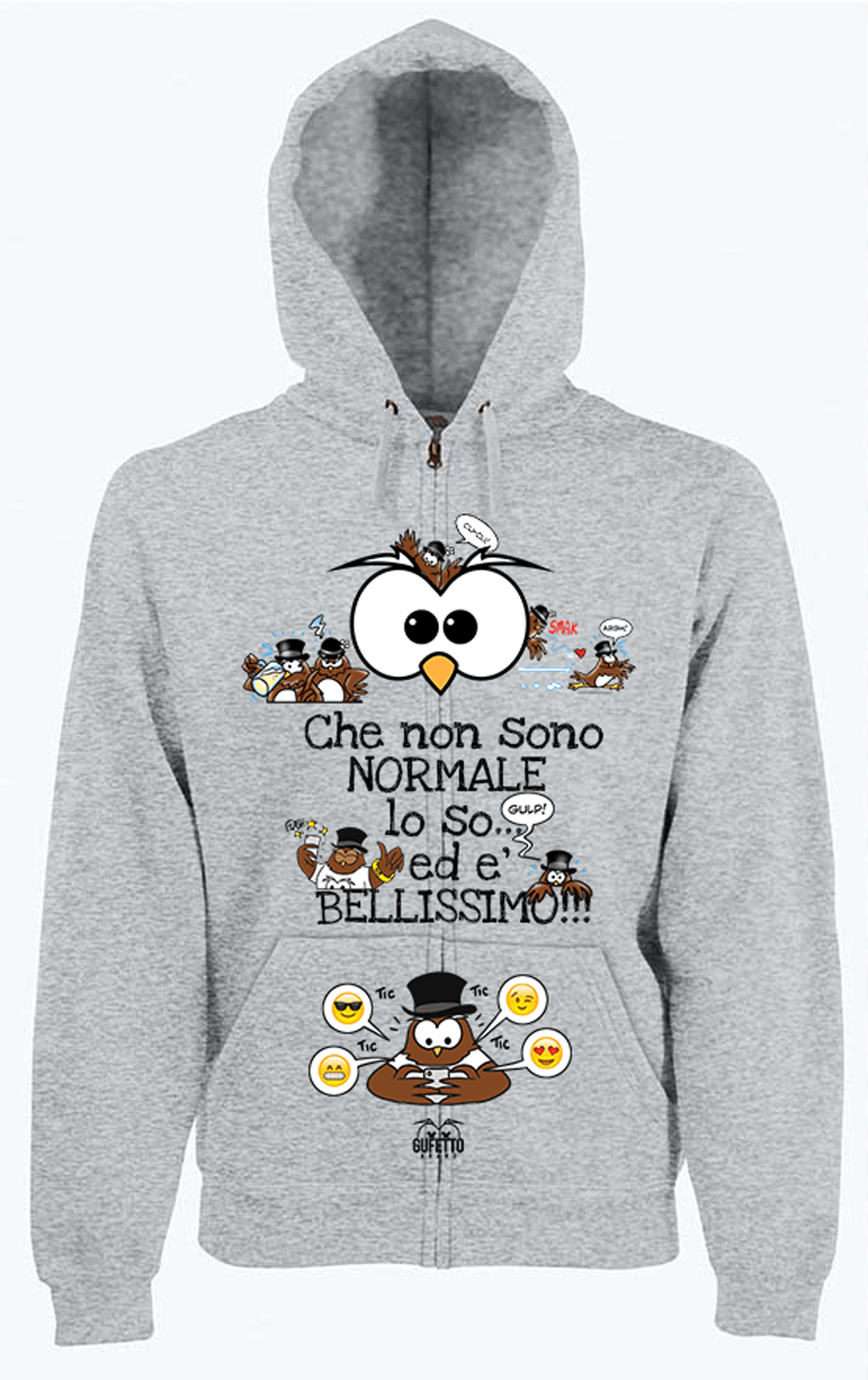 BLACKF. Felpa Zip Grigia Uomo Gufetti Edition - Gufetto Brand 