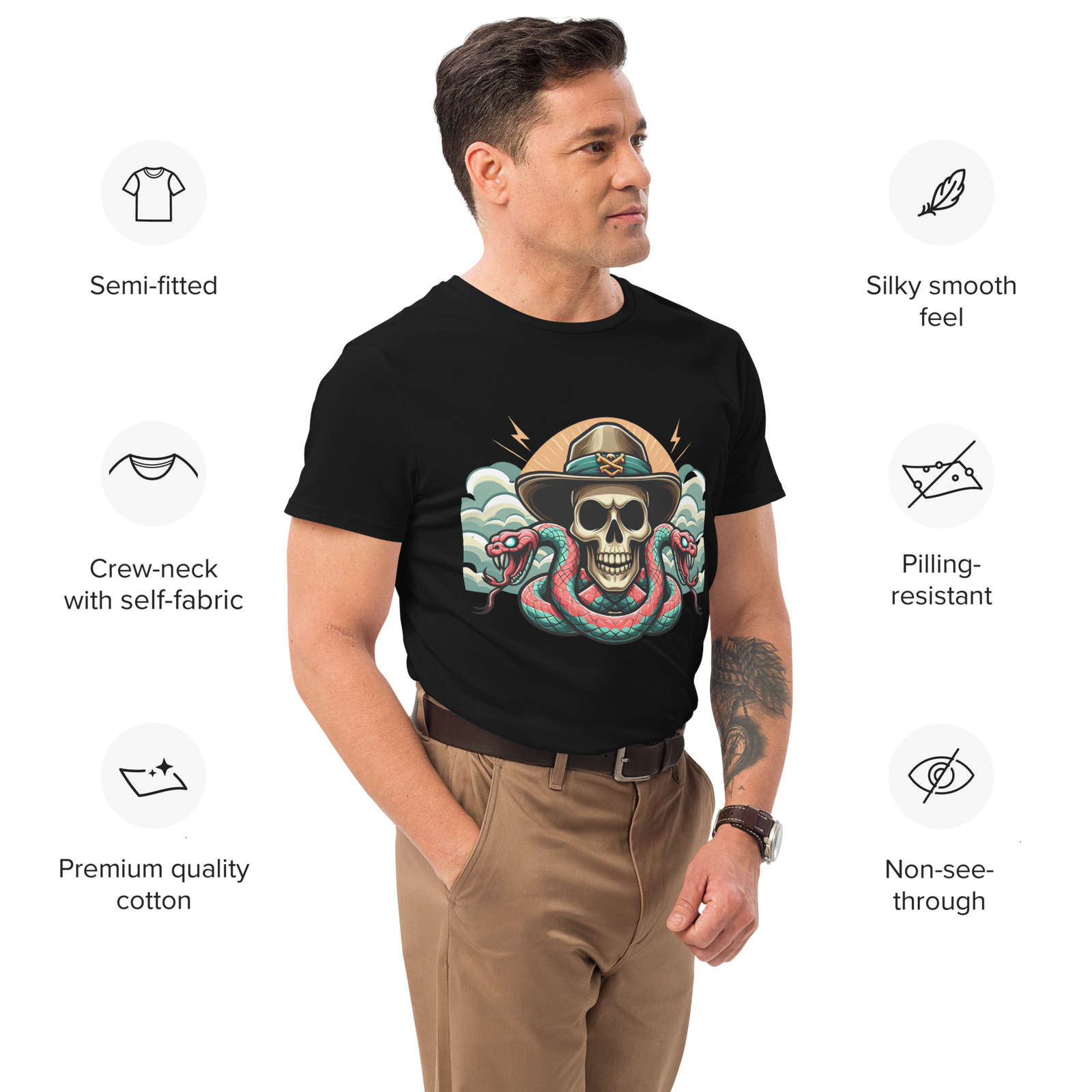 T-shirt in cotone premium uomo SKULL DARK WEST - Gufetto Brand 