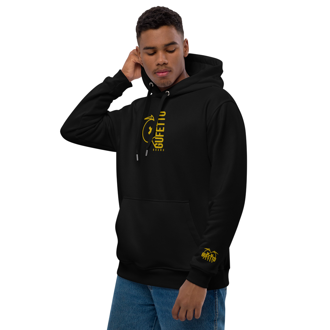 Felpa con cappuccio ecosostenibile premium GUFETTO BRAND YELLOW - Gufetto Brand 