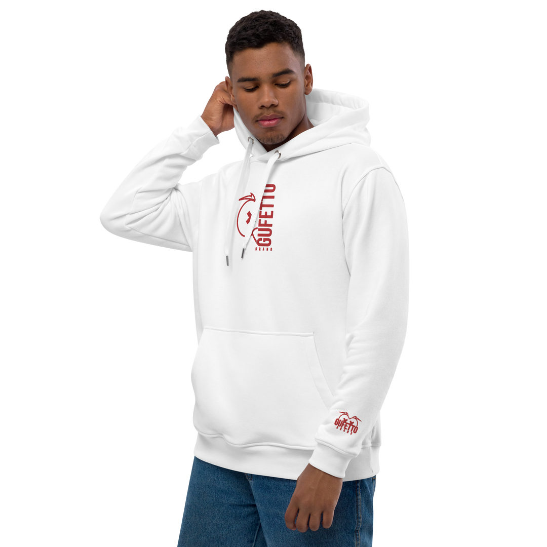 Premium eco hoodie Gufetto Brand White/Red - Gufetto Brand 