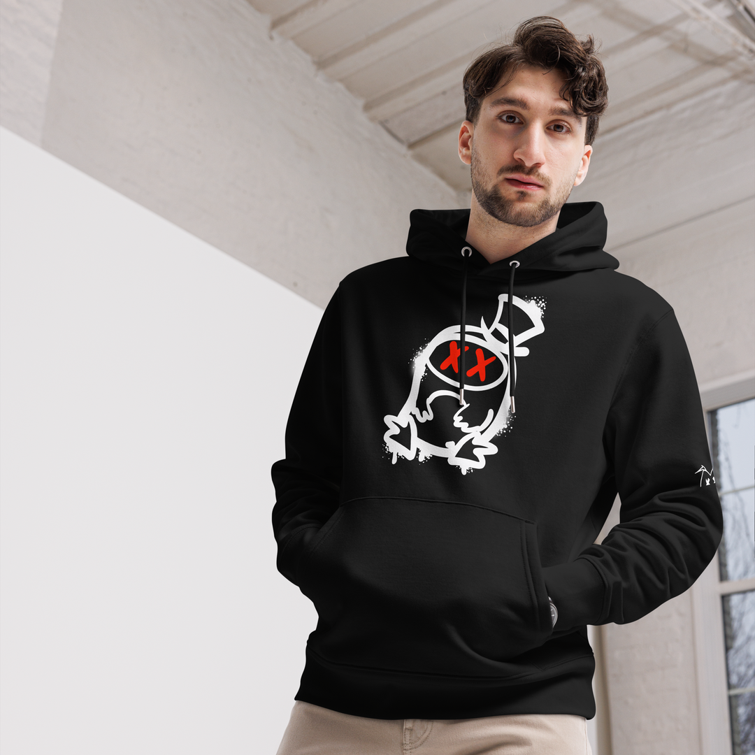 Felpa con cappuccio ecologica classica unisex GUFETTO 2 BIANCO OCCHI ROSSI - Gufetto Brand 