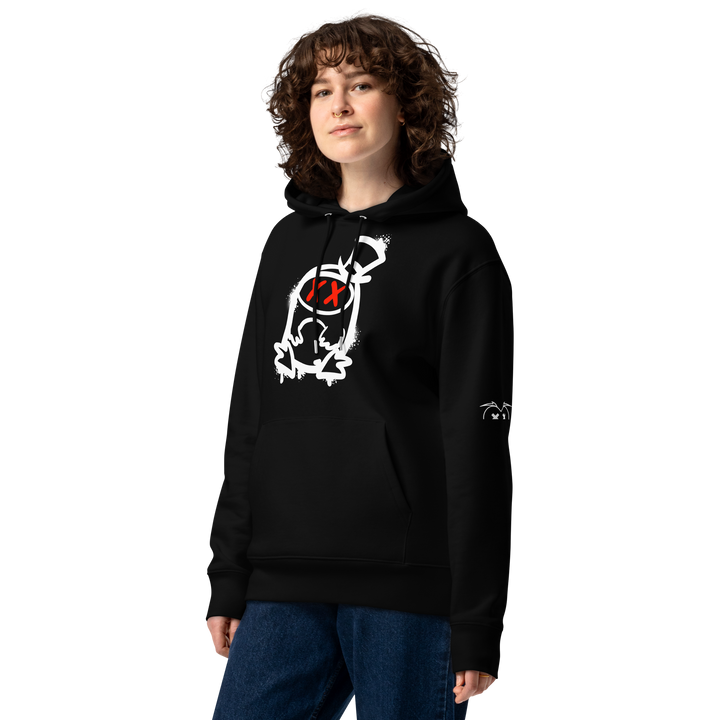 Felpa con cappuccio ecologica classica unisex GUFETTO 2 BIANCO OCCHI ROSSI - Gufetto Brand 