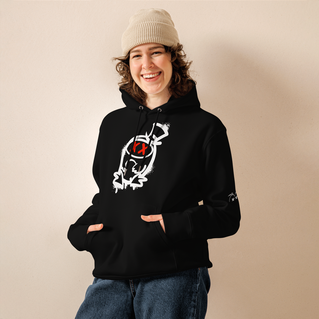 Felpa con cappuccio ecologica classica unisex GUFETTO 2 BIANCO OCCHI ROSSI - Gufetto Brand 