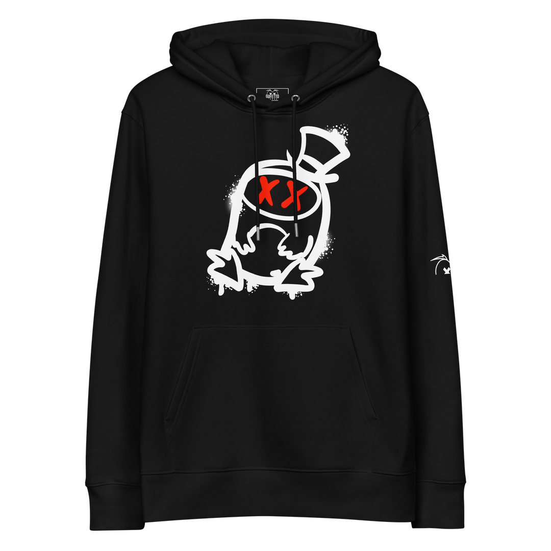 Felpa con cappuccio ecologica classica unisex GUFETTO 2 BIANCO OCCHI ROSSI - Gufetto Brand 