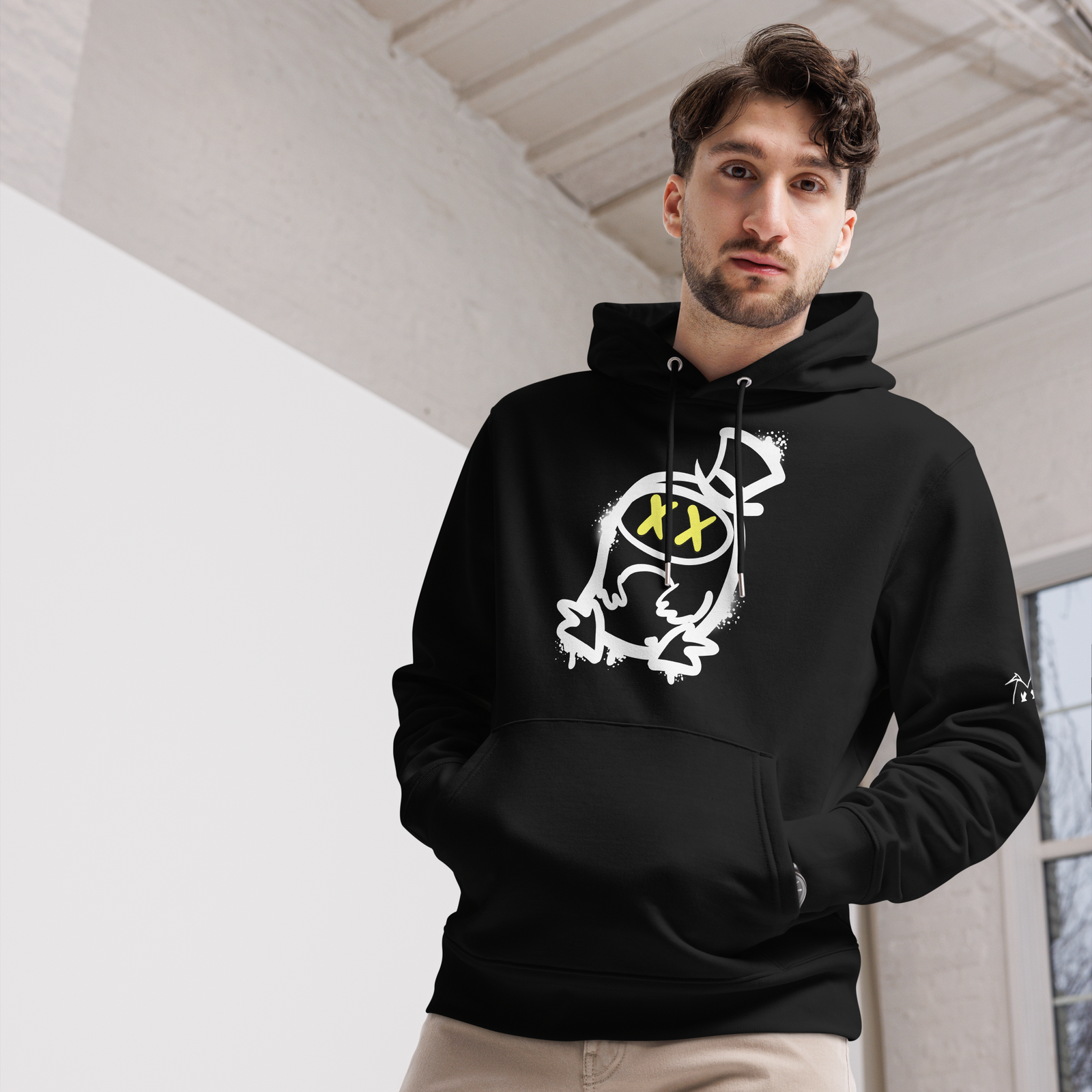 Felpa con cappuccio ecologica classica unisex GUFETTO 2 BIANCO OCCHI GIALLI - Gufetto Brand 