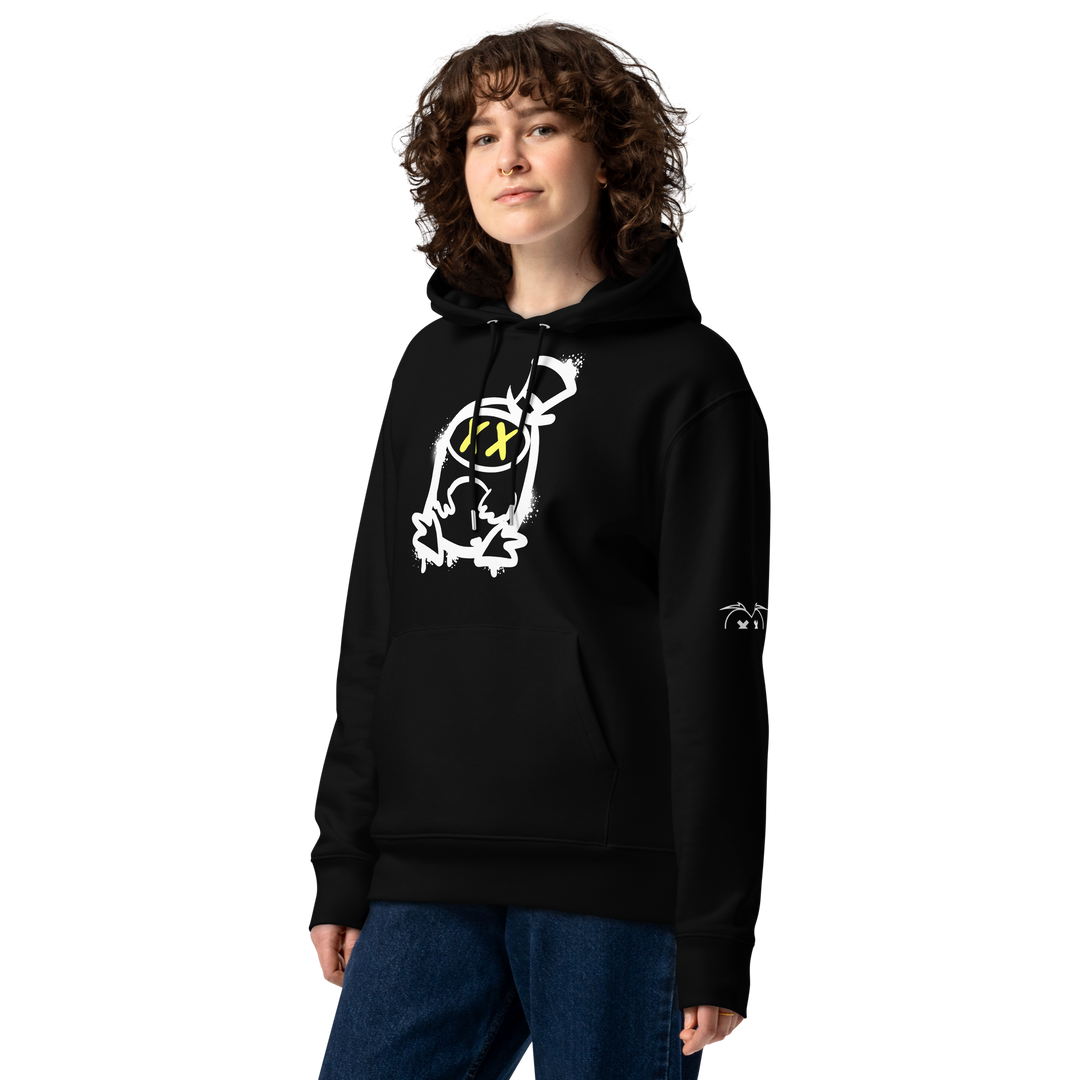 Felpa con cappuccio ecologica classica unisex GUFETTO 2 BIANCO OCCHI GIALLI - Gufetto Brand 