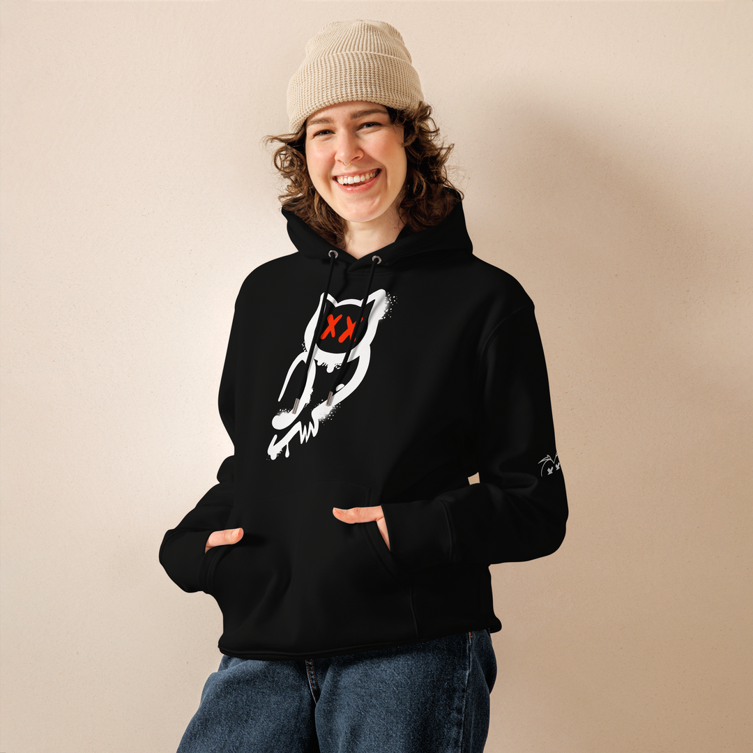 Felpa con cappuccio ecologica classica unisex GUFETTO 1 BIANCO OCCHI ROSSI - Gufetto Brand 