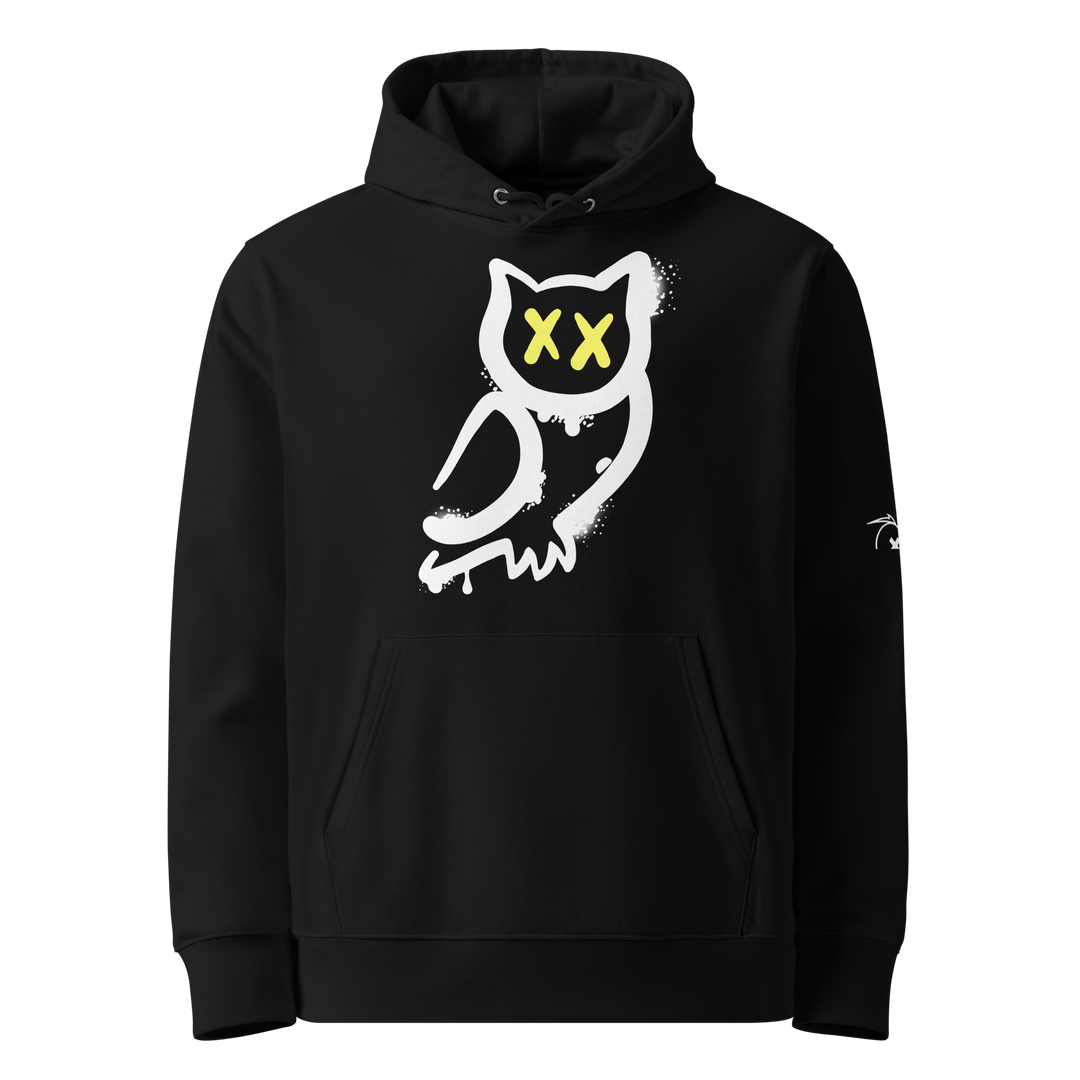 Felpa con cappuccio ecologica classica unisex GUFETTO 1 BIANCO OCCHI GIALLI - Gufetto Brand 