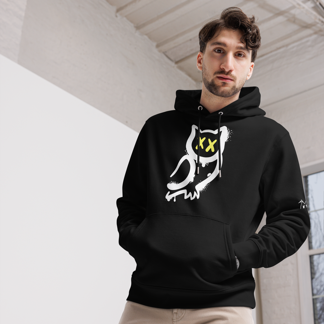 Felpa con cappuccio ecologica classica unisex GUFETTO 1 BIANCO OCCHI GIALLI - Gufetto Brand 