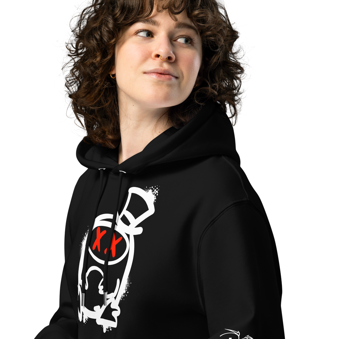 Felpa con cappuccio ecologica classica unisex GUFETTO 2 BIANCO OCCHI ROSSI - Gufetto Brand 