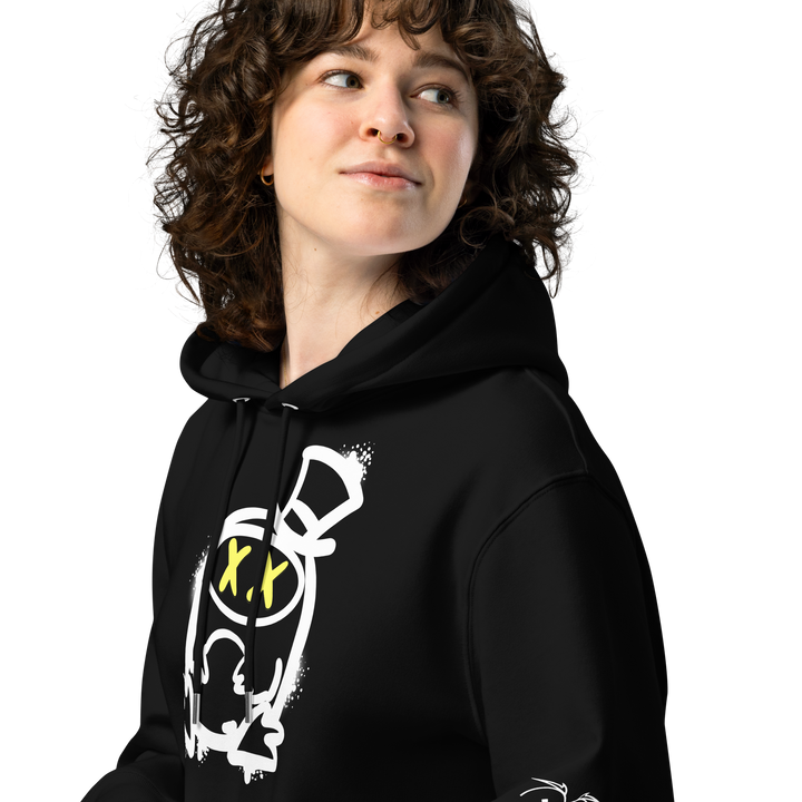 Felpa con cappuccio ecologica classica unisex GUFETTO 2 BIANCO OCCHI GIALLI - Gufetto Brand 