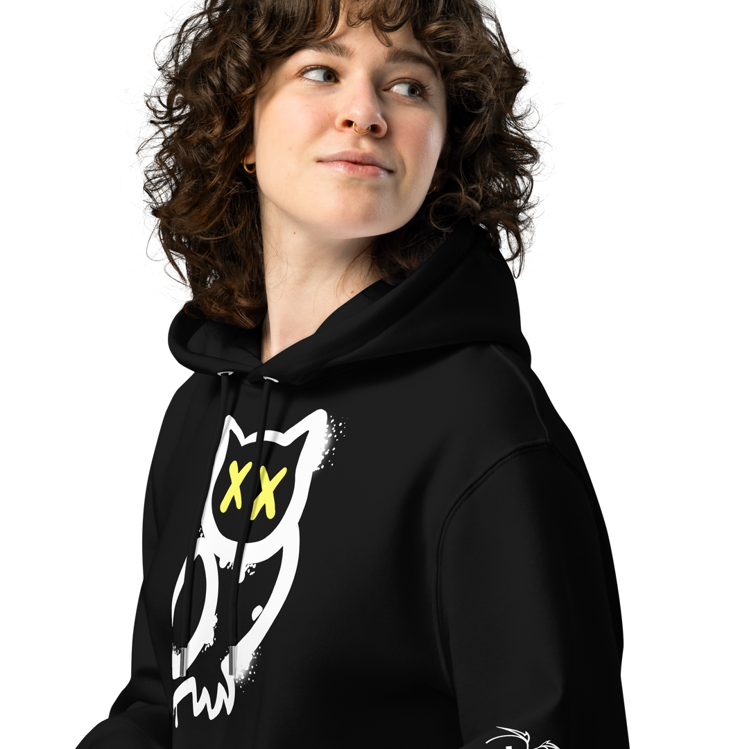 Felpa con cappuccio ecologica classica unisex GUFETTO 1 BIANCO OCCHI GIALLI - Gufetto Brand 