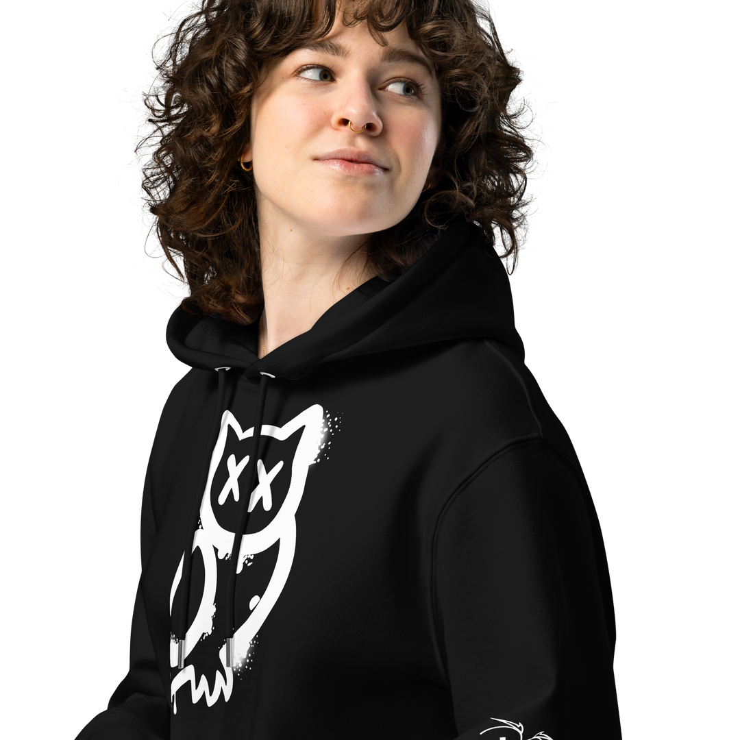 Felpa con cappuccio ecologica classica unisex GUFETTO 1 BIANCO OCCHI BIANCHI - Gufetto Brand 