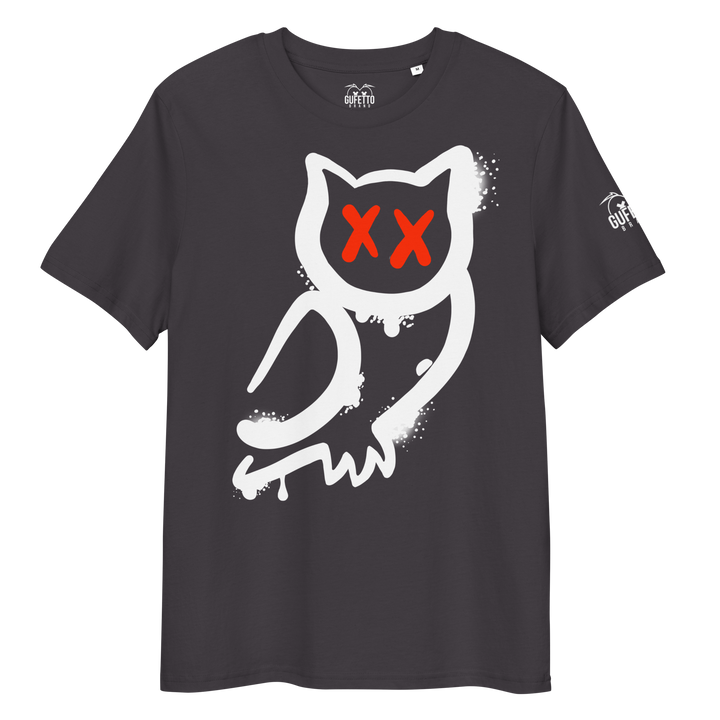 Maglietta in cotone organico unisex GUFETTO 1 BIANCO OCCHI ROSSI - Gufetto Brand 