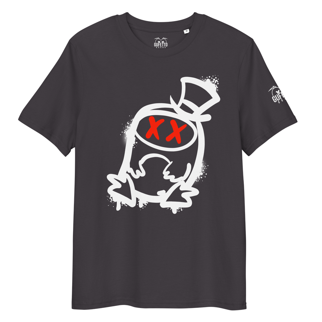 Maglietta in cotone organico unisex GUFETTO 2 BIANCO OCCHI ROSSI - Gufetto Brand 
