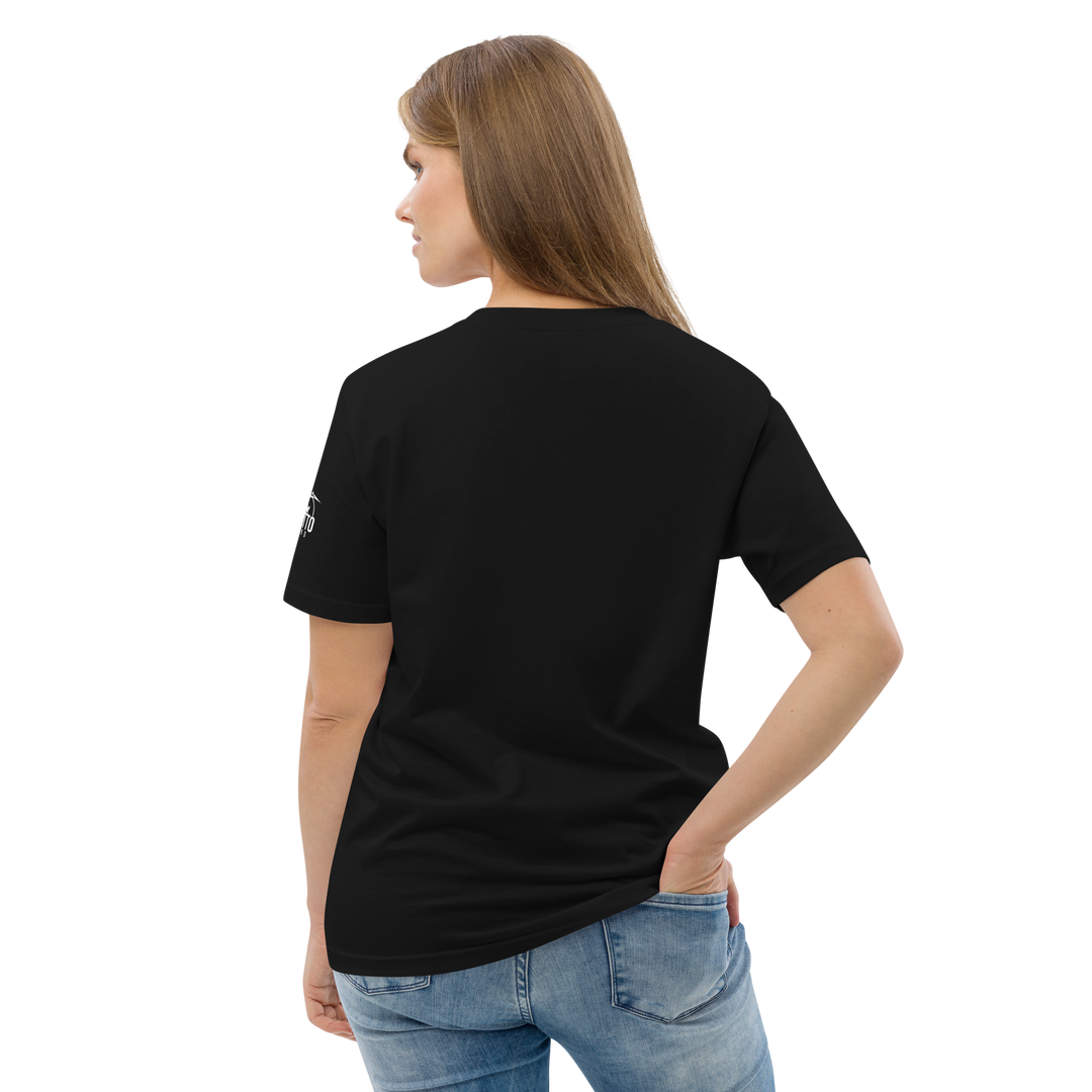 Maglietta in cotone organico unisex GUFETTO 1 BIANCO OCCHI ROSSI - Gufetto Brand 