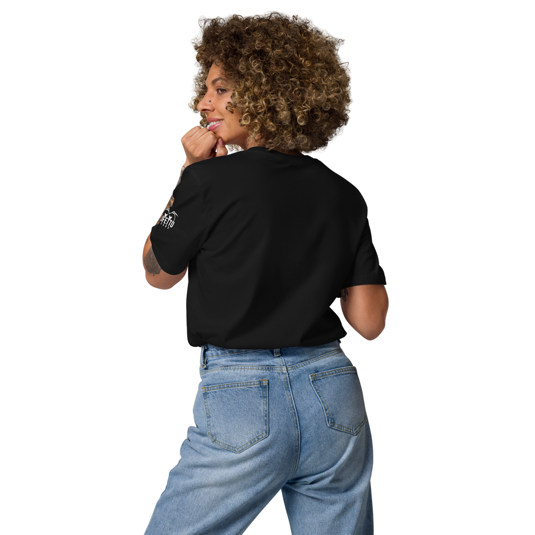 Maglietta in cotone organico unisex GUFETTO 1 BIANCO OCCHI ROSSI - Gufetto Brand 