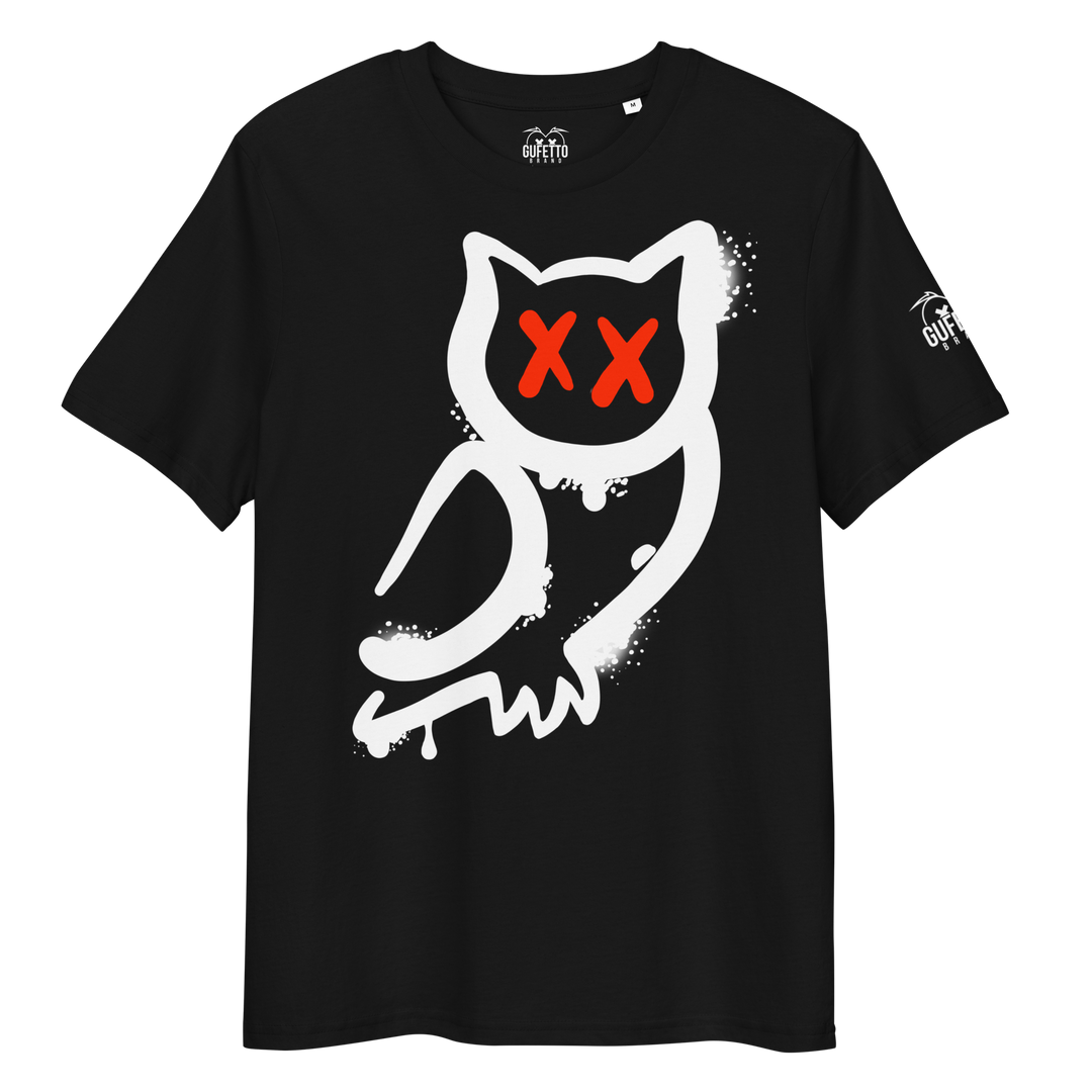 Maglietta in cotone organico unisex GUFETTO 1 BIANCO OCCHI ROSSI - Gufetto Brand 