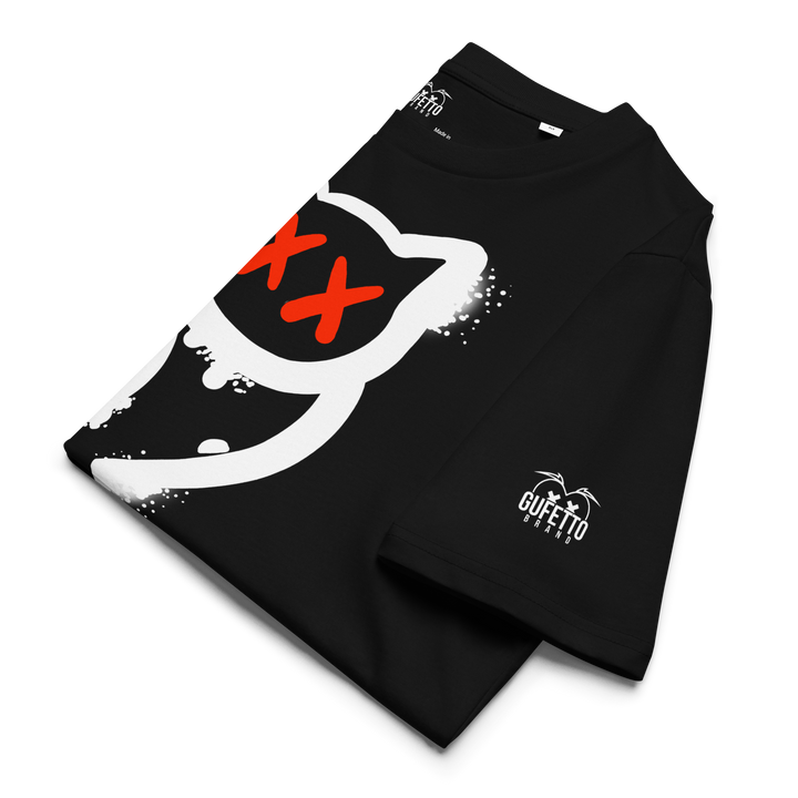 Maglietta in cotone organico unisex GUFETTO 1 BIANCO OCCHI ROSSI - Gufetto Brand 