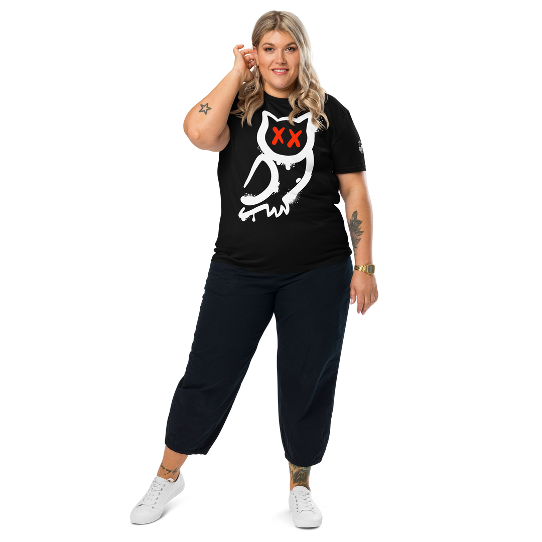 Maglietta in cotone organico unisex GUFETTO 1 BIANCO OCCHI ROSSI - Gufetto Brand 