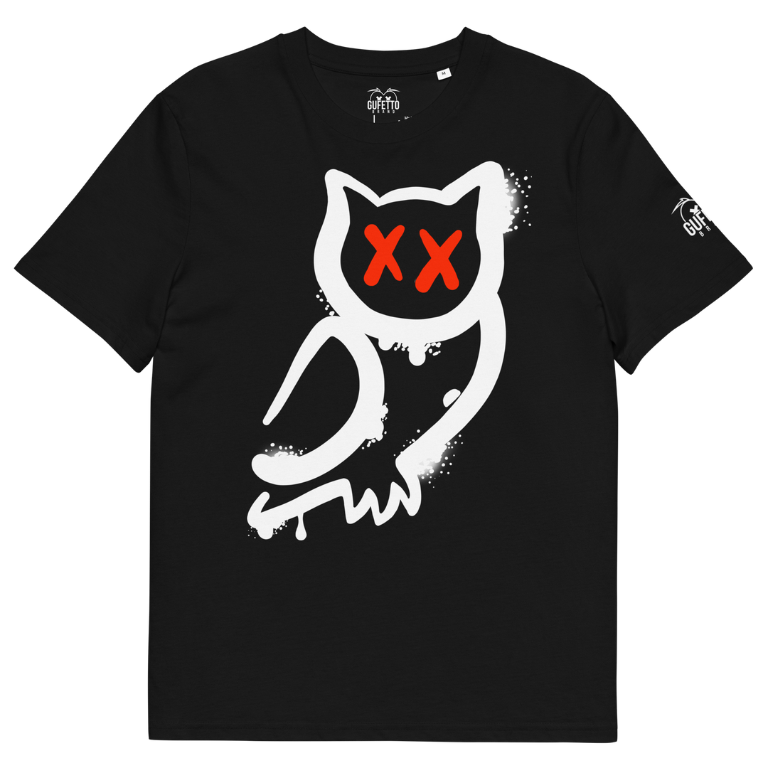 Maglietta in cotone organico unisex GUFETTO 1 BIANCO OCCHI ROSSI - Gufetto Brand 