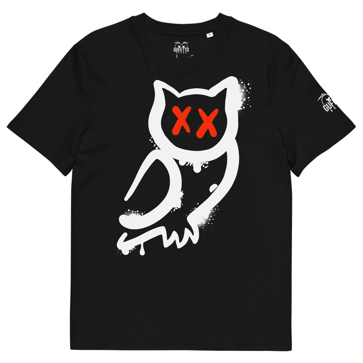 Maglietta in cotone organico unisex GUFETTO 1 BIANCO OCCHI ROSSI - Gufetto Brand 