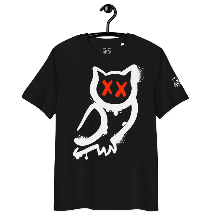 Maglietta in cotone organico unisex GUFETTO 1 BIANCO OCCHI ROSSI - Gufetto Brand 