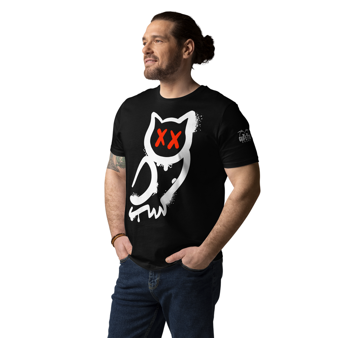 Maglietta in cotone organico unisex GUFETTO 1 BIANCO OCCHI ROSSI - Gufetto Brand 