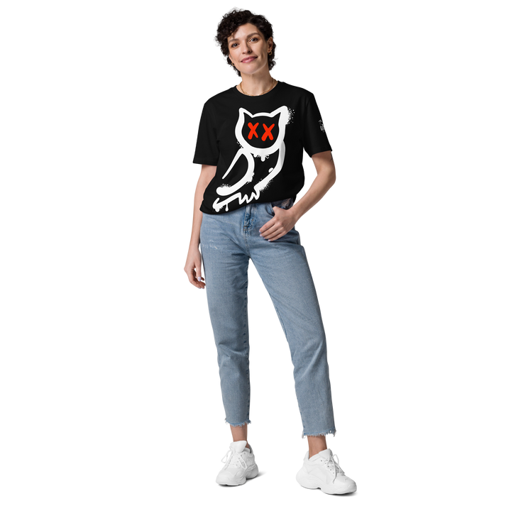 Maglietta in cotone organico unisex GUFETTO 1 BIANCO OCCHI ROSSI - Gufetto Brand 