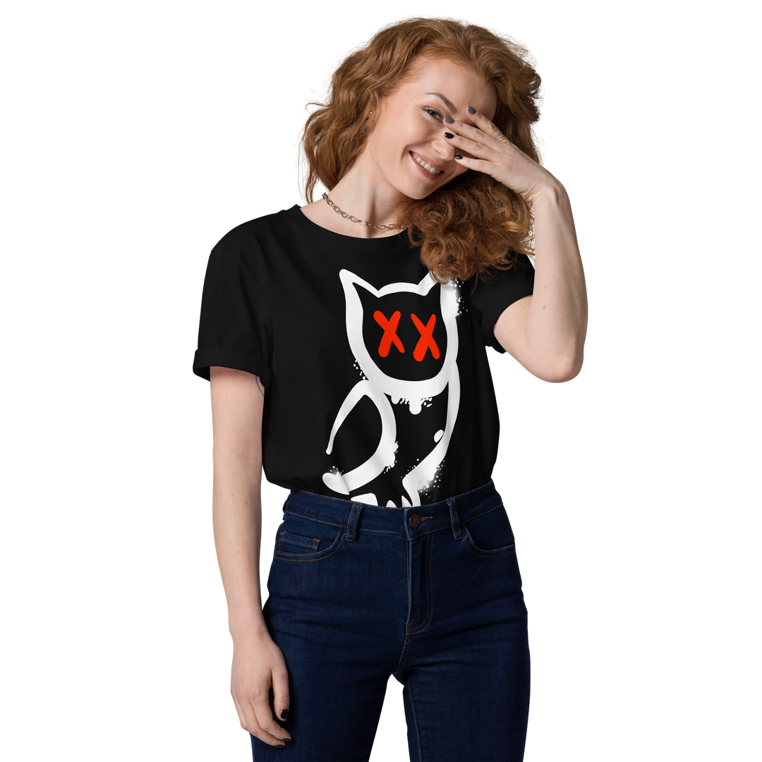 Maglietta in cotone organico unisex GUFETTO 1 BIANCO OCCHI ROSSI - Gufetto Brand 