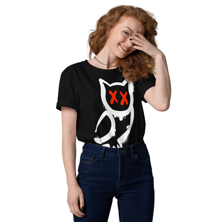 Maglietta in cotone organico unisex GUFETTO 1 BIANCO OCCHI ROSSI - Gufetto Brand 