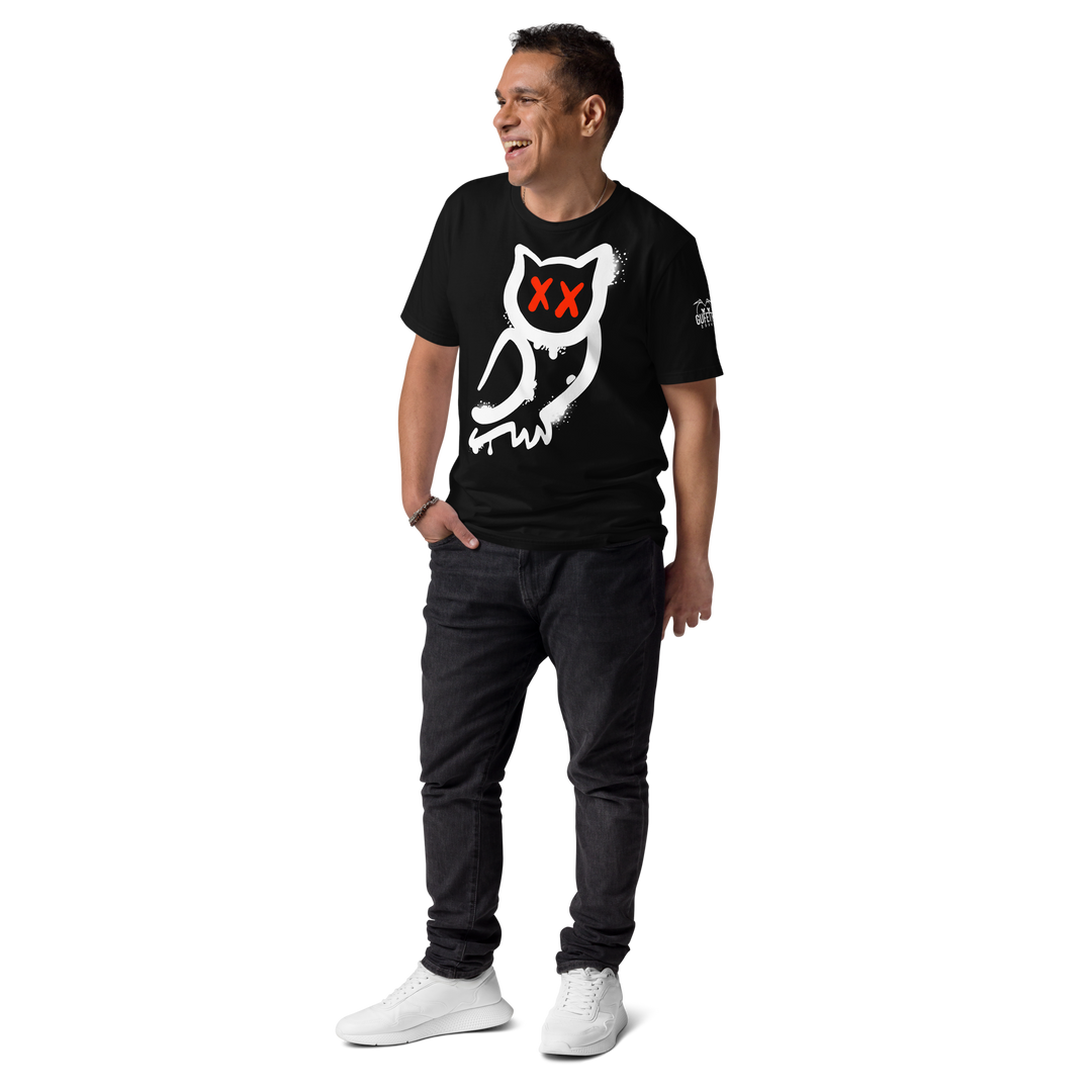 Maglietta in cotone organico unisex GUFETTO 1 BIANCO OCCHI ROSSI - Gufetto Brand 