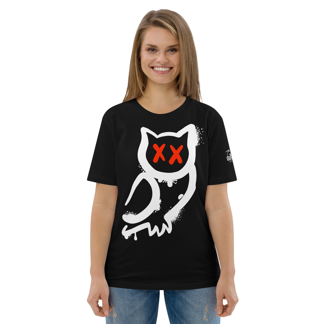 Maglietta in cotone organico unisex GUFETTO 1 BIANCO OCCHI ROSSI - Gufetto Brand 