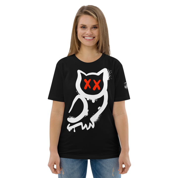 Maglietta in cotone organico unisex GUFETTO 1 BIANCO OCCHI ROSSI - Gufetto Brand 