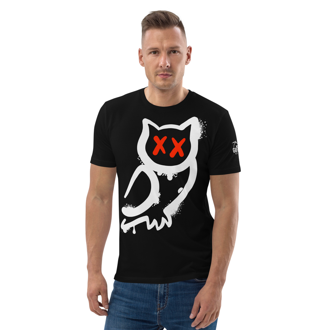 Maglietta in cotone organico unisex GUFETTO 1 BIANCO OCCHI ROSSI - Gufetto Brand 