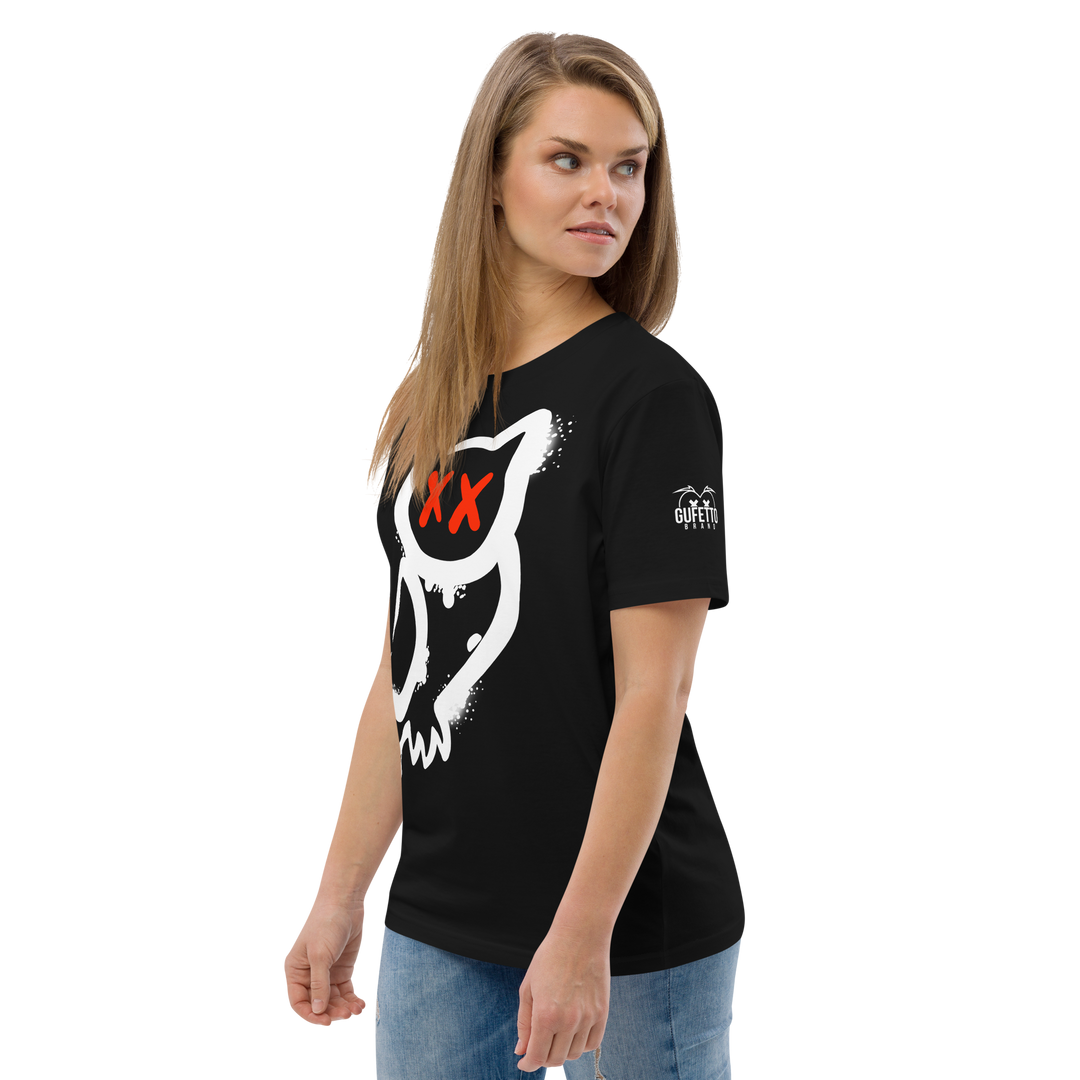 Maglietta in cotone organico unisex GUFETTO 1 BIANCO OCCHI ROSSI - Gufetto Brand 