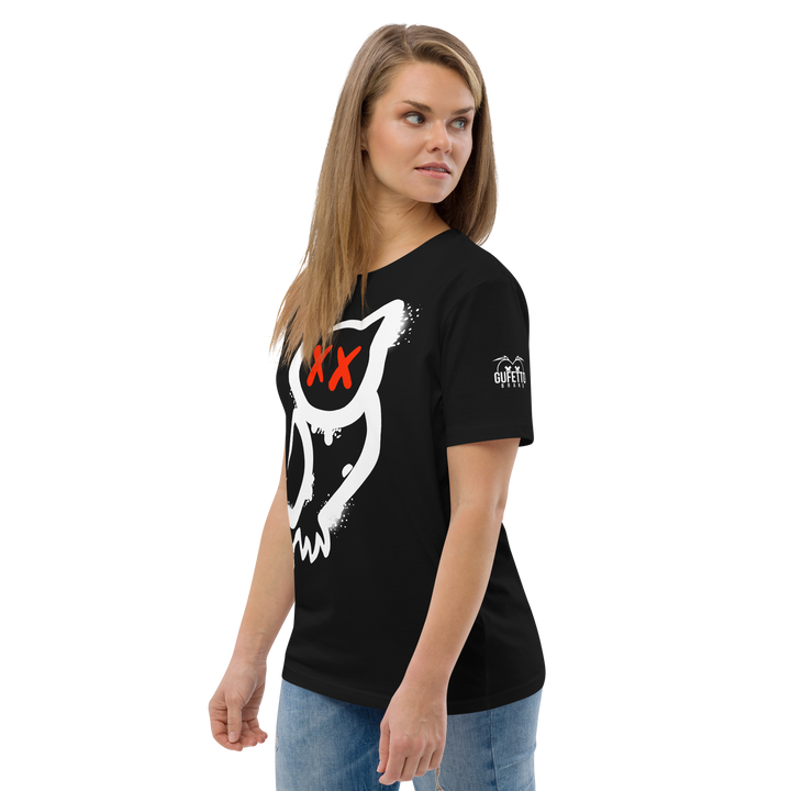 Maglietta in cotone organico unisex GUFETTO 1 BIANCO OCCHI ROSSI - Gufetto Brand 