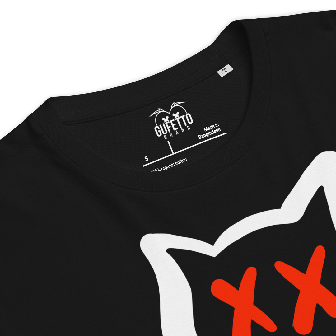 Maglietta in cotone organico unisex GUFETTO 1 BIANCO OCCHI ROSSI - Gufetto Brand 