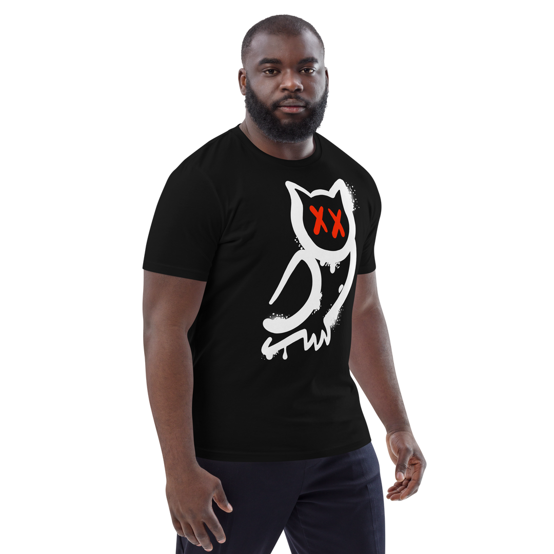 Maglietta in cotone organico unisex GUFETTO 1 BIANCO OCCHI ROSSI - Gufetto Brand 