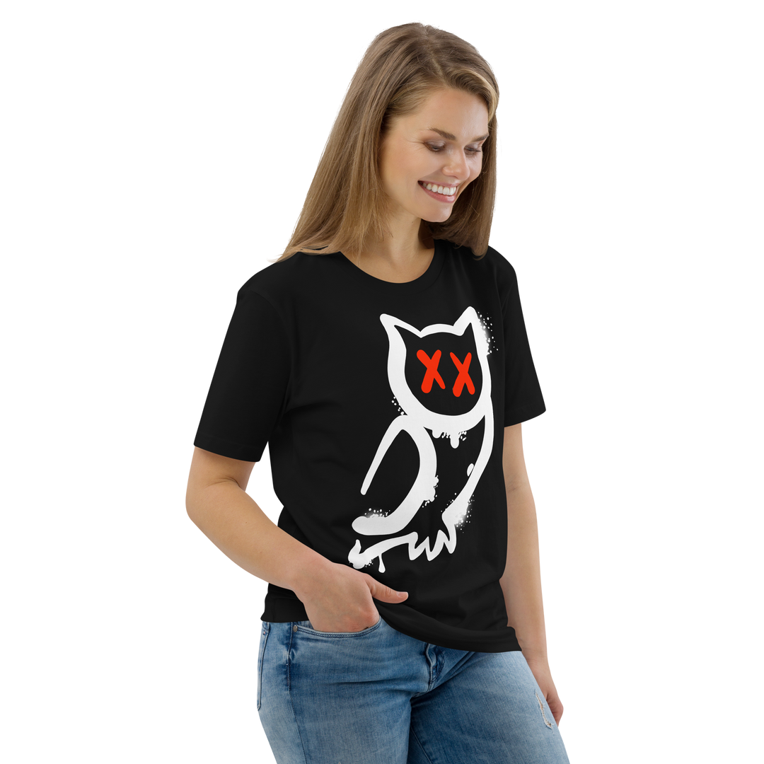 Maglietta in cotone organico unisex GUFETTO 1 BIANCO OCCHI ROSSI - Gufetto Brand 