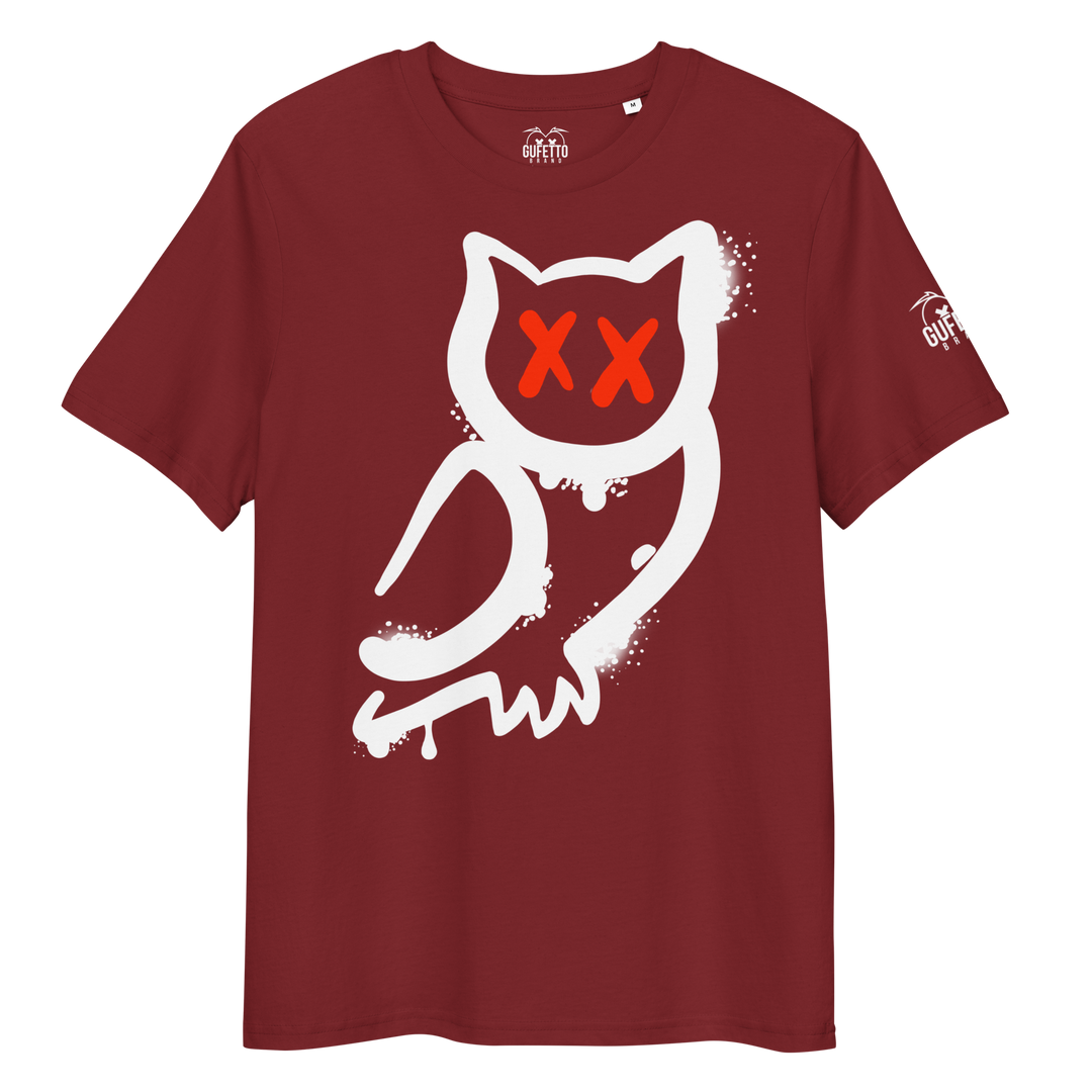 Maglietta in cotone organico unisex GUFETTO 1 BIANCO OCCHI ROSSI - Gufetto Brand 