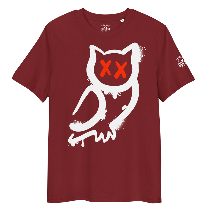 Maglietta in cotone organico unisex GUFETTO 1 BIANCO OCCHI ROSSI - Gufetto Brand 