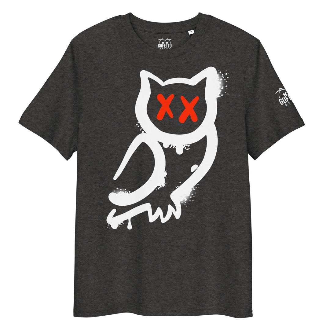 Maglietta in cotone organico unisex GUFETTO 1 BIANCO OCCHI ROSSI - Gufetto Brand 