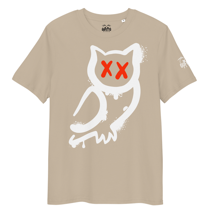 Maglietta in cotone organico unisex GUFETTO 1 BIANCO OCCHI ROSSI - Gufetto Brand 